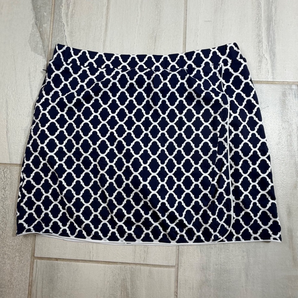 J.McLaughlin Navy White Quatrefoil Geometric Print Skort Golf Tennis Womens L